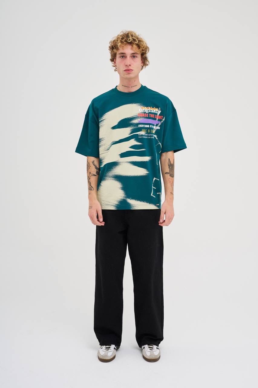 Men’s Oversized Slogan Printed T-Shirt in Oil Green