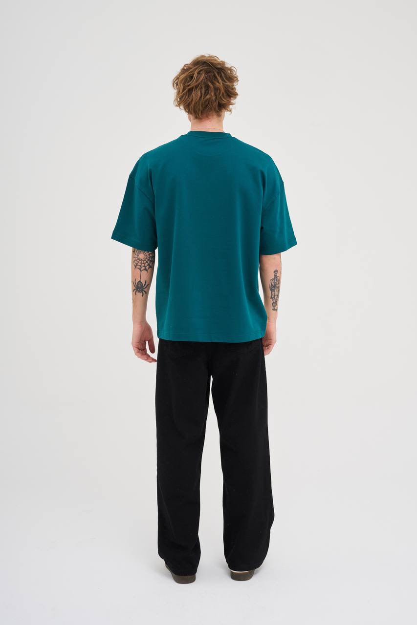 Men’s Oversized Slogan Printed T-Shirt in Oil Green