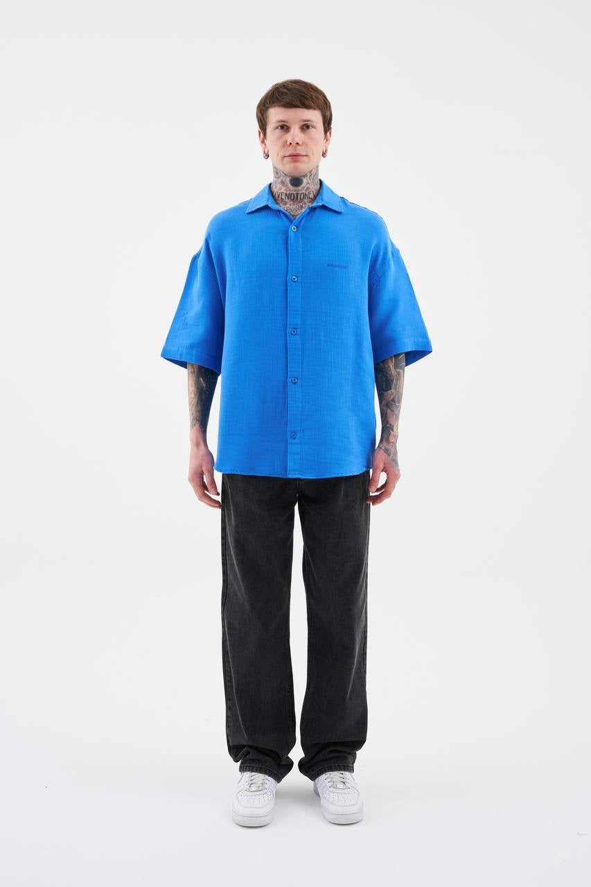Men’s Relaxed Fit Short Sleeve Linen Shirt in Natural Fabric