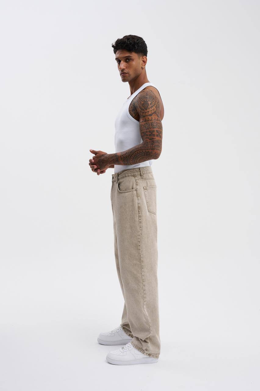 Machinist Relaxed Baggy Jeans – Distressed Beige