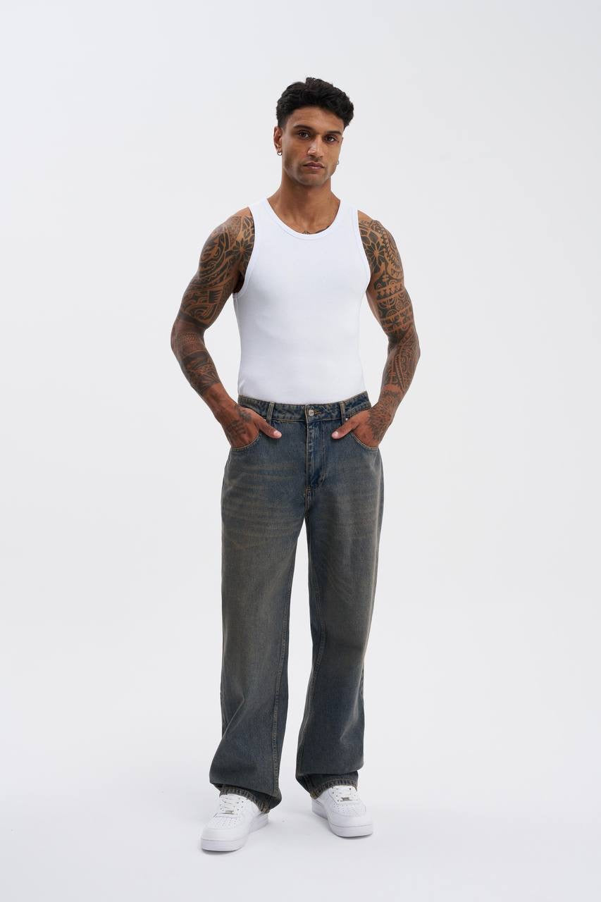 Machinist Men’s Oversized-Effect Baggy Dark Blue Jeans