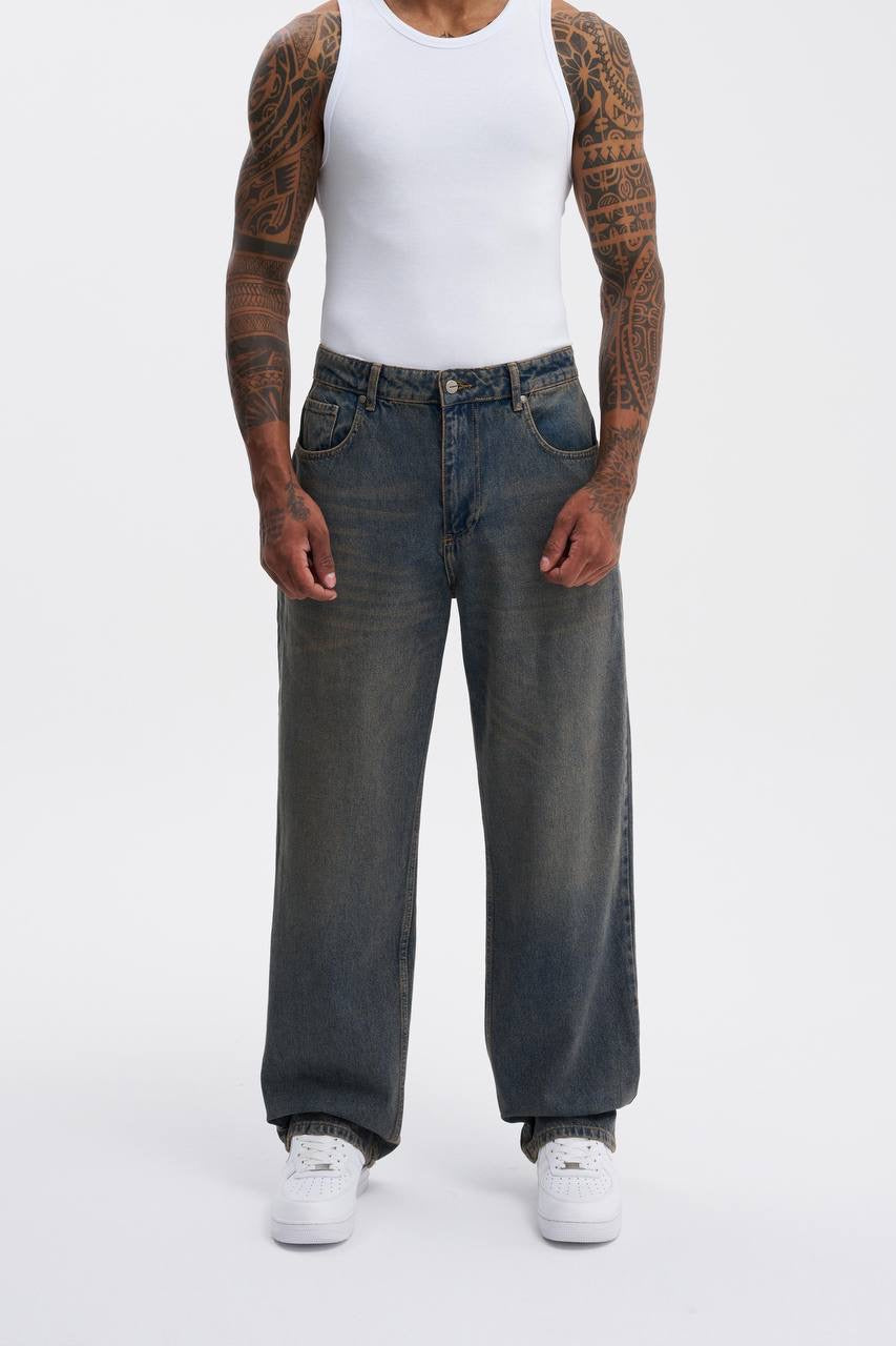 Machinist Men’s Oversized-Effect Baggy Dark Blue Jeans