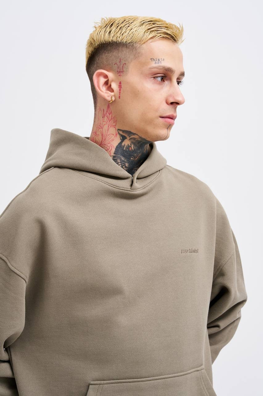 Khaki Diagonal Knit Oversized Hoodie