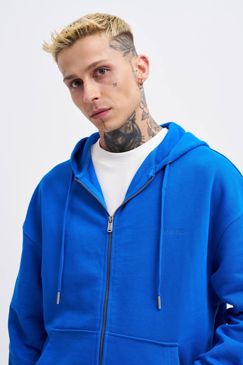 Machinist Men's Basic Diagonal Zip Hoodie – Soft Blue