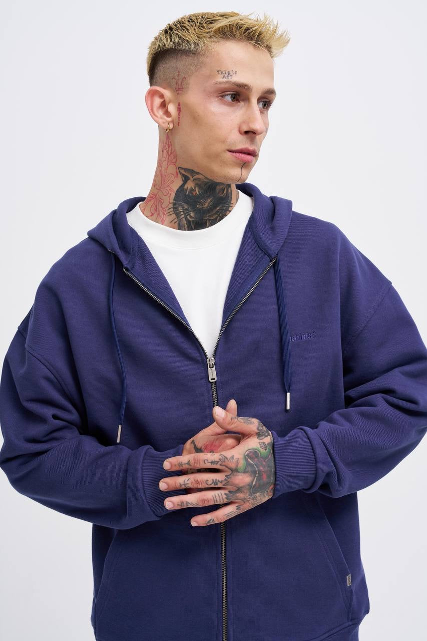 Machinist Men’s Basic Diagonal Zip Hoodie – Lacivert (Navy Blue)
