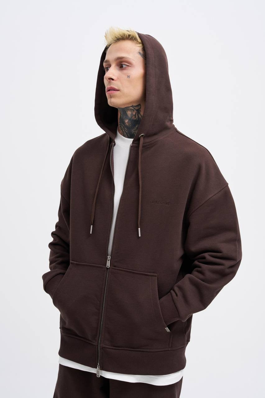 Machinist Men's Basic Diagonal Zip Hoodie – Dark Coffee