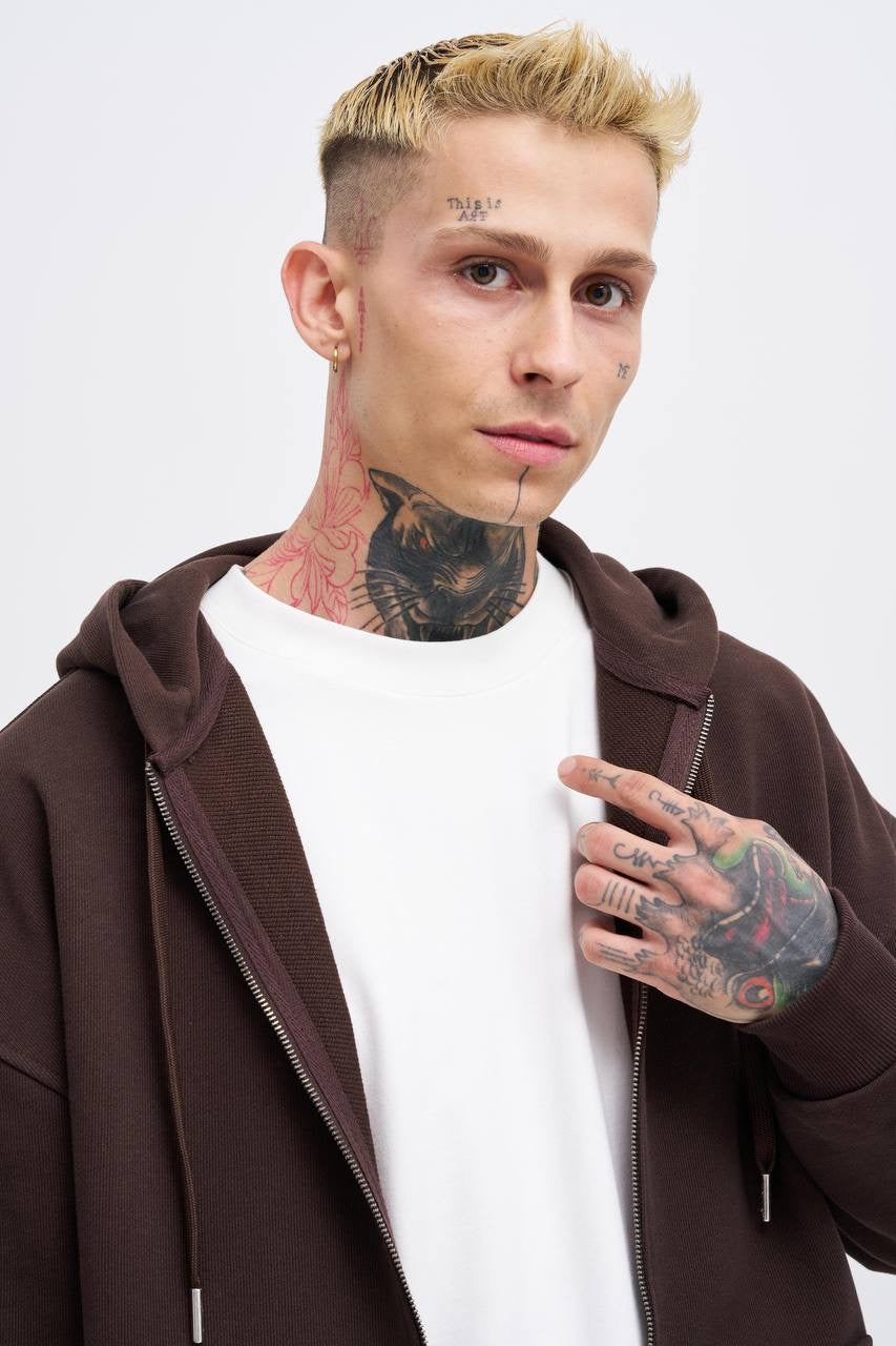 Machinist Men's Basic Diagonal Zip Hoodie – Dark Coffee