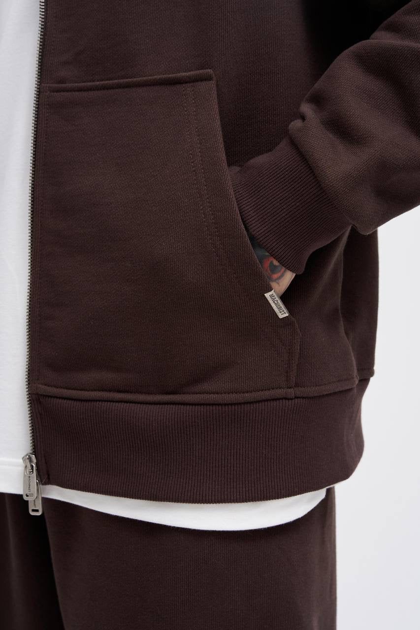 Machinist Men's Basic Diagonal Zip Hoodie – Dark Coffee