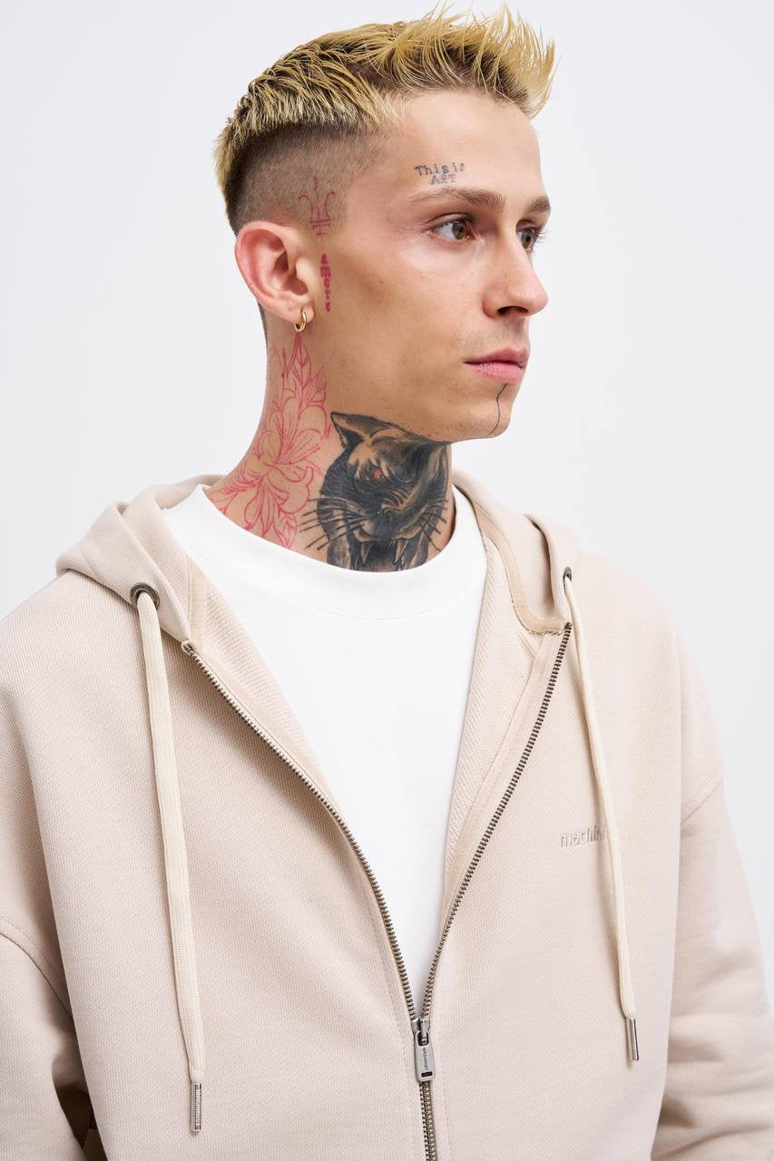 Machinist Men's Basic Diagonal Zip Hoodie – Soft Beige