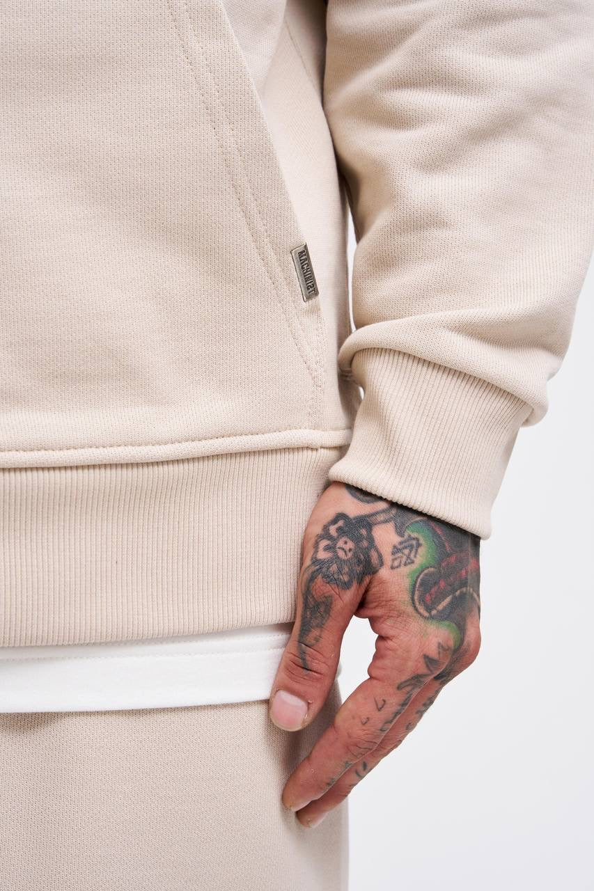 Machinist Men's Basic Diagonal Zip Hoodie – Soft Beige