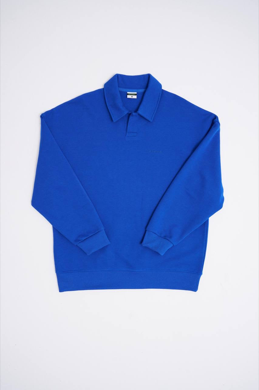 Unisex Double Oversize Placket Collar Sweatshirt - Blue