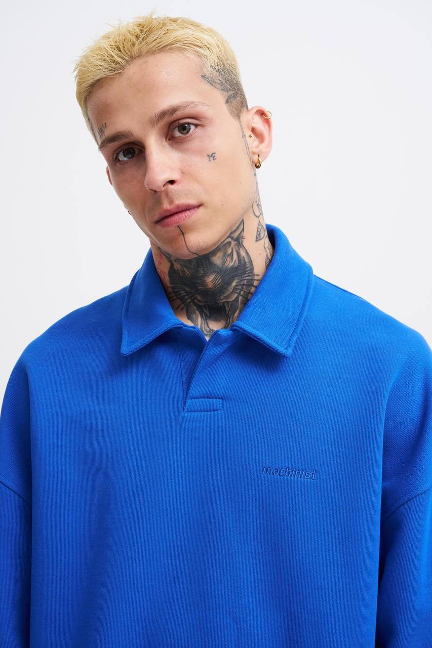 Unisex Double Oversize Placket Collar Sweatshirt - Blue