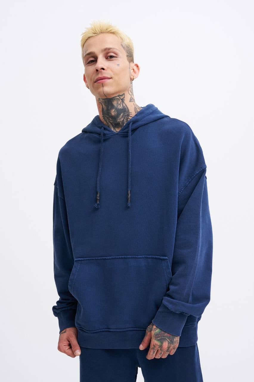 Machinist Basic Solid Hooded Oversize Washed Sweatshirt