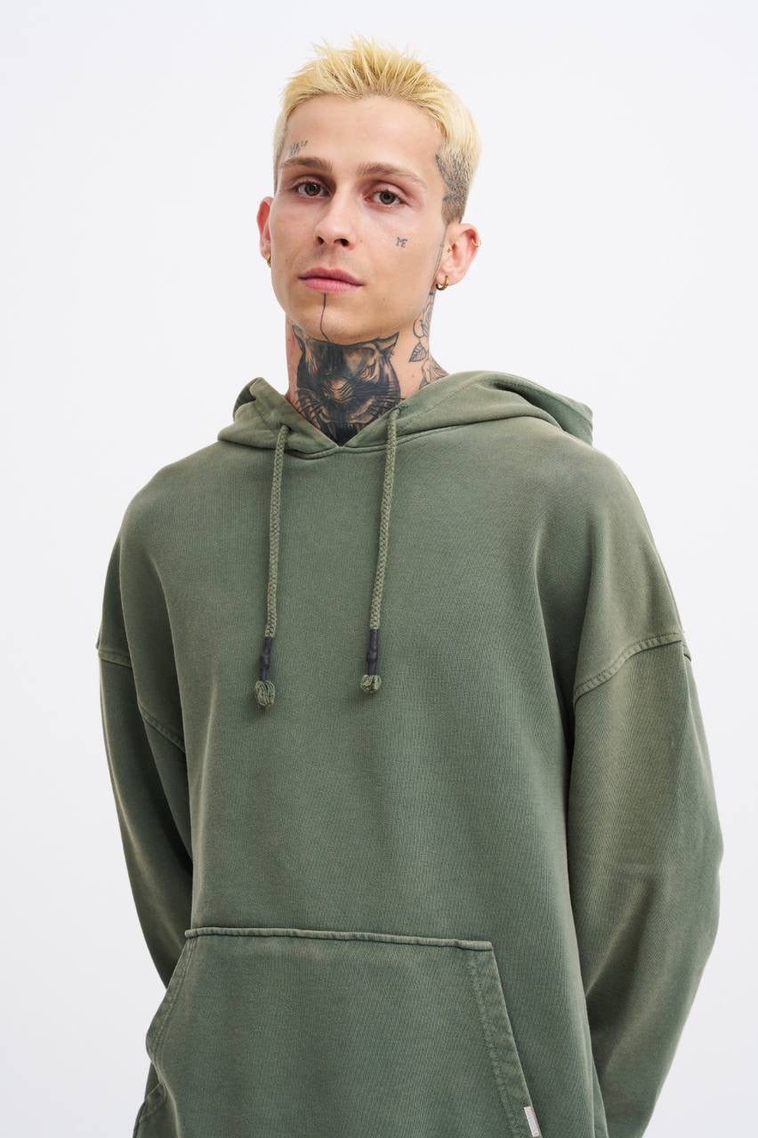 Machinist Basic Solid Hooded Oversize Washed Sweatshirt
