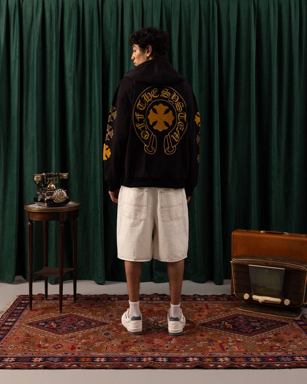 Men’s Black Zip-Up Hoodie with Bold Yellow Back Graphic – Streetwear Essential