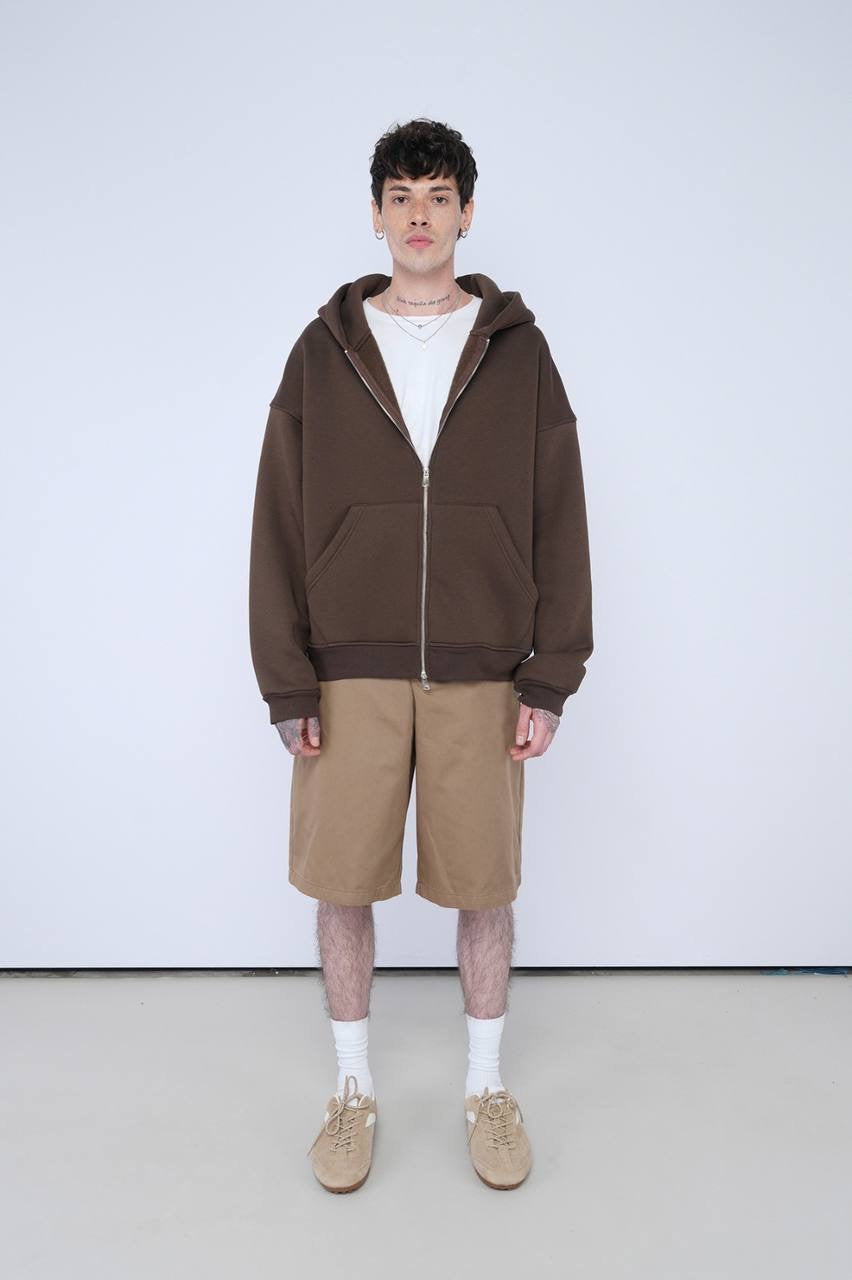 Brown Oversized Zip-Up Hoodie – Casual Streetwear Unisex Jacket