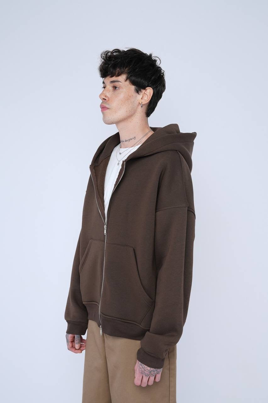 Brown Oversized Zip-Up Hoodie – Casual Streetwear Unisex Jacket