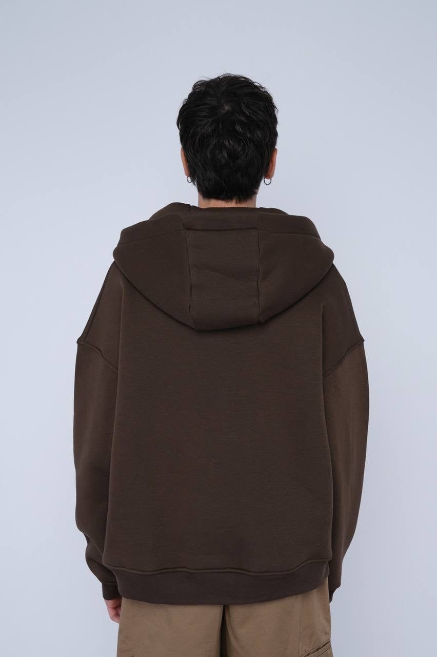Brown Oversized Zip-Up Hoodie – Casual Streetwear Unisex Jacket