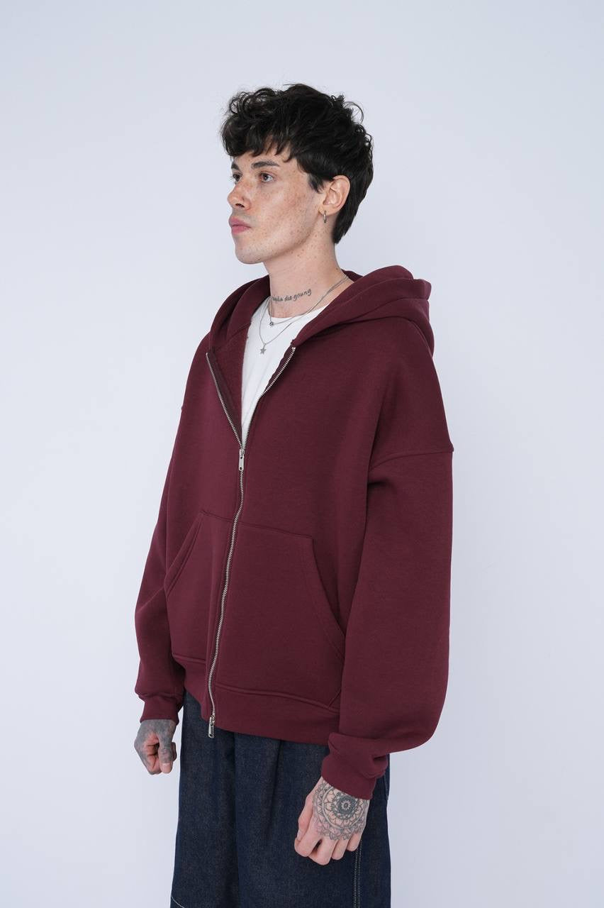 Maroon Oversized Zip-Up Hoodie – Unisex Streetwear Casual Jacket