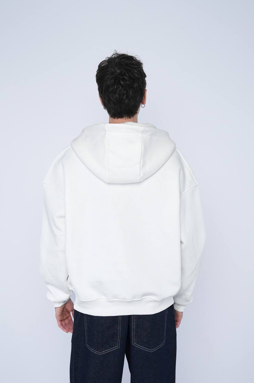 White Oversized Zip-Up Hoodie – Unisex Casual Streetwear Jacket