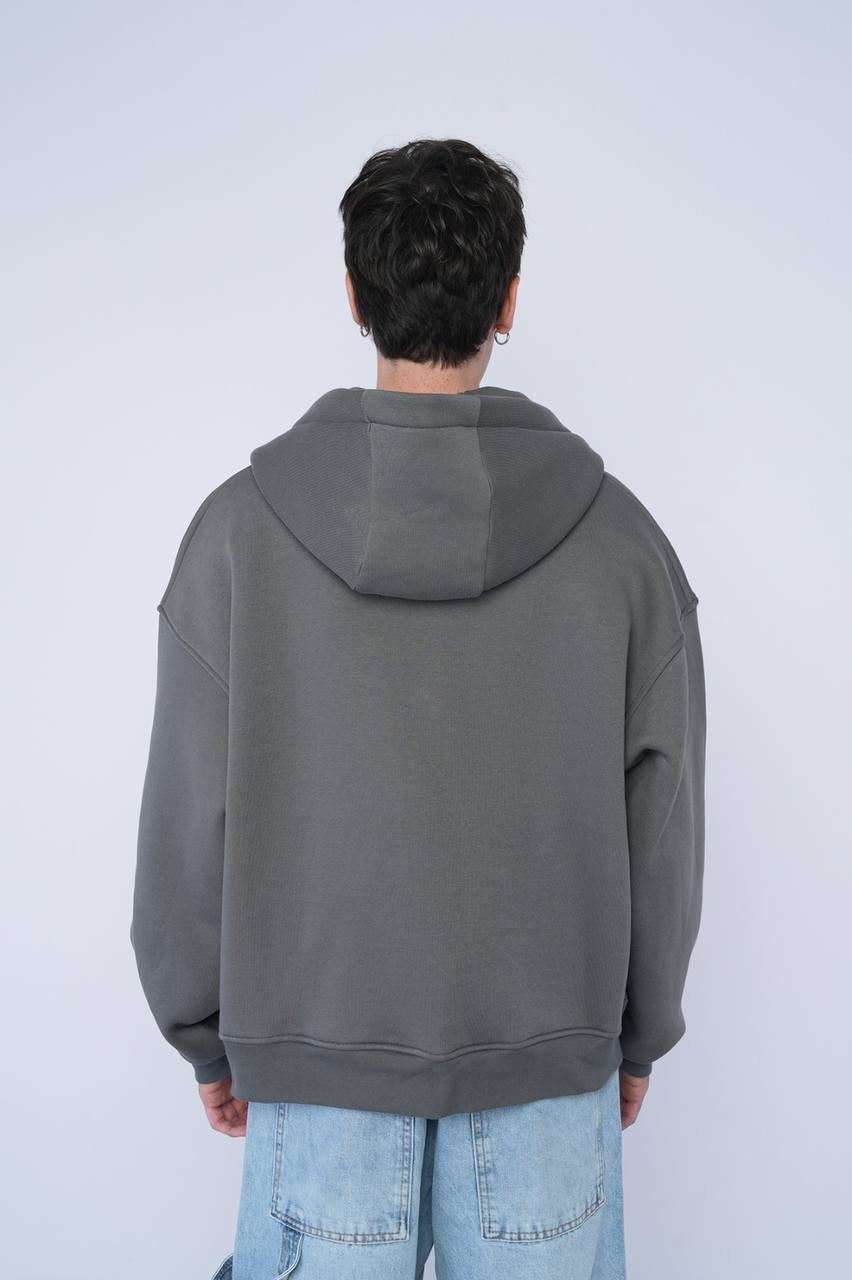 Gray Oversized Zip-Up Hoodie – Unisex Casual Streetwear Jacket
