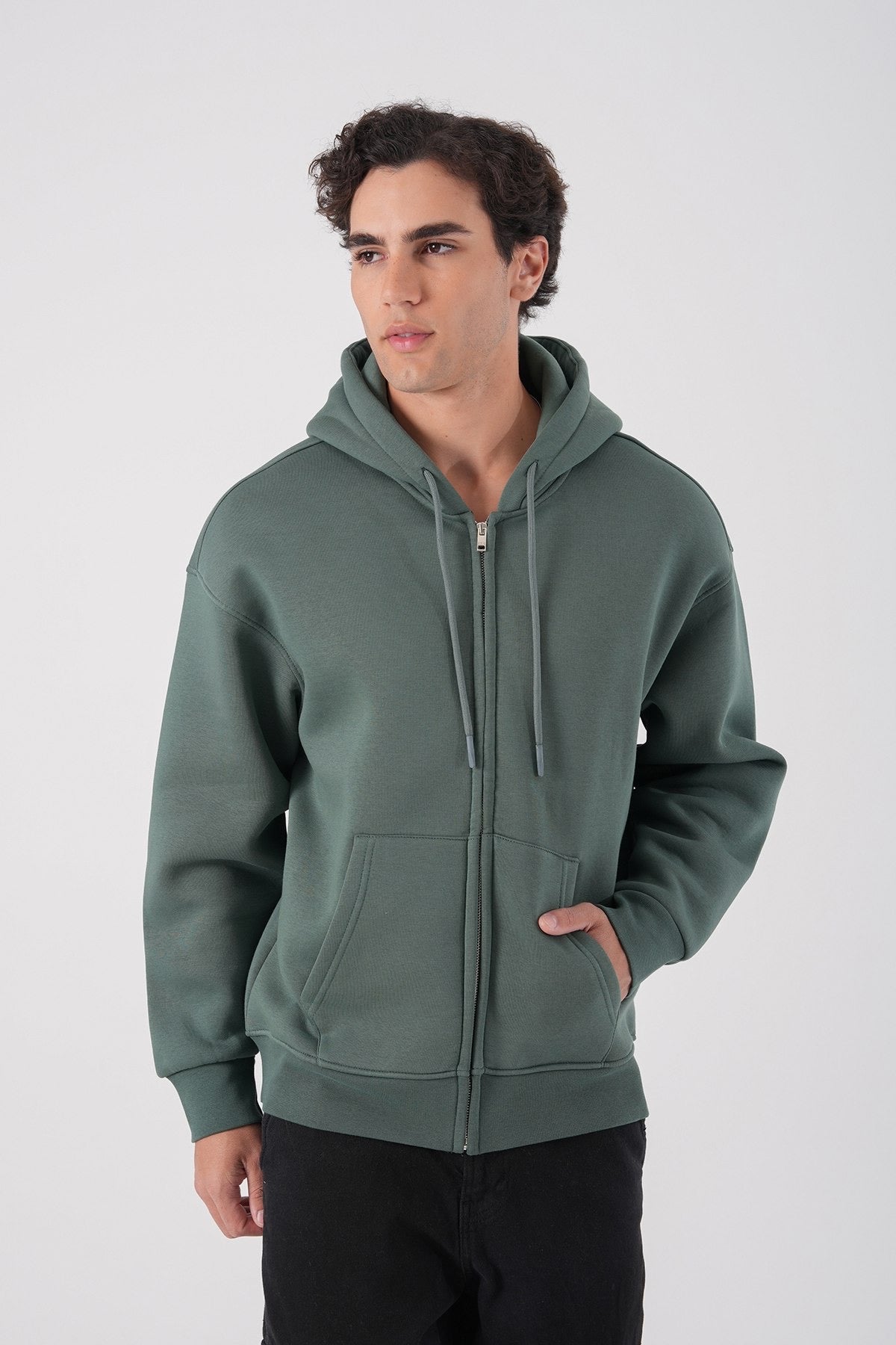 Green Zip-Up Hoodie – Unisex Casual Streetwear Sweatshirt