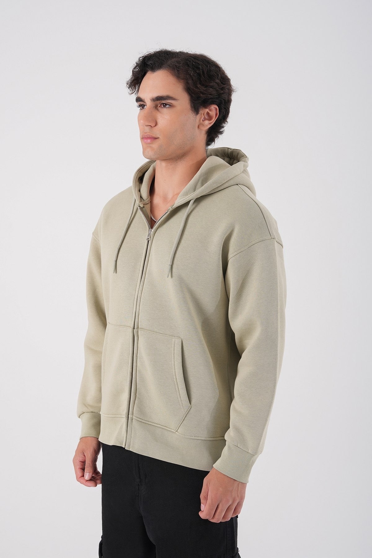 Light Khaki Zip-Up Hoodie – Unisex Casual Streetwear Sweatshirt