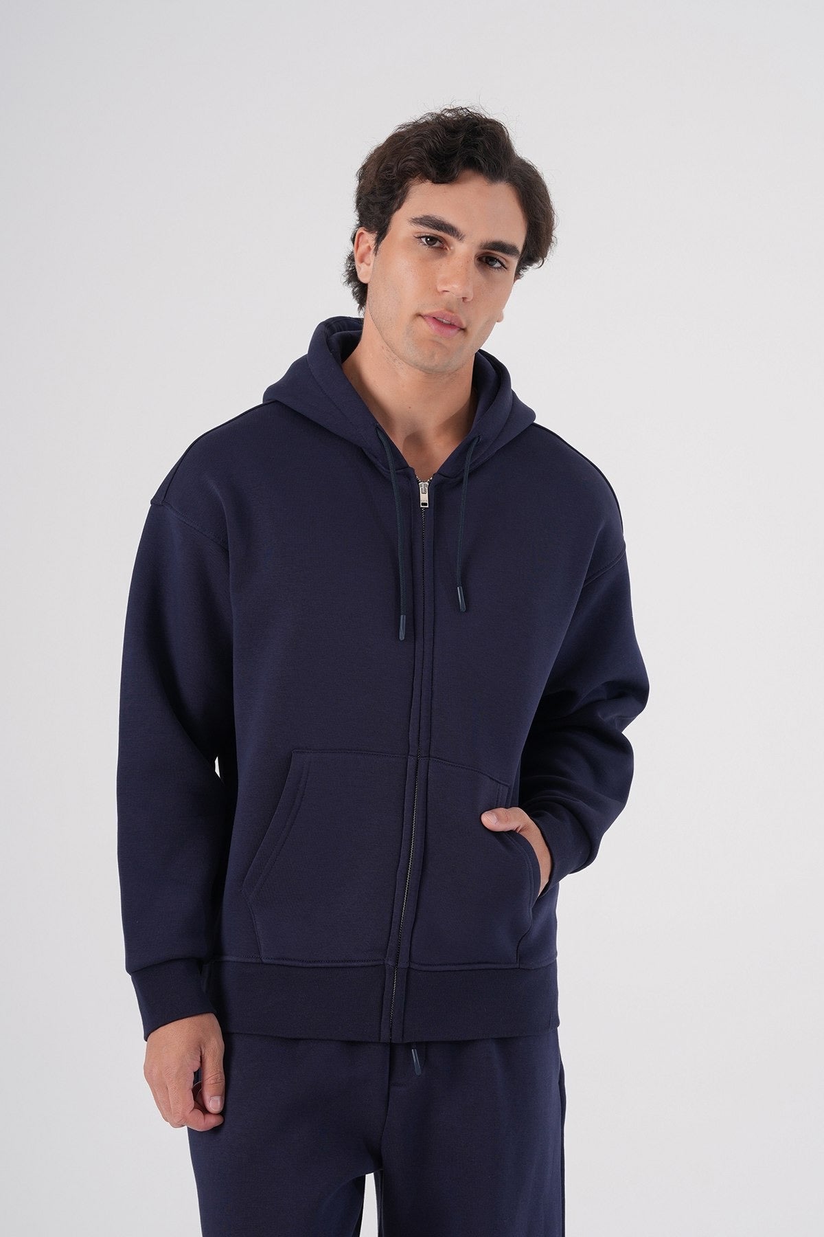 Navy Blue Zip-Up Hoodie – Unisex Casual Streetwear Sweatshirt