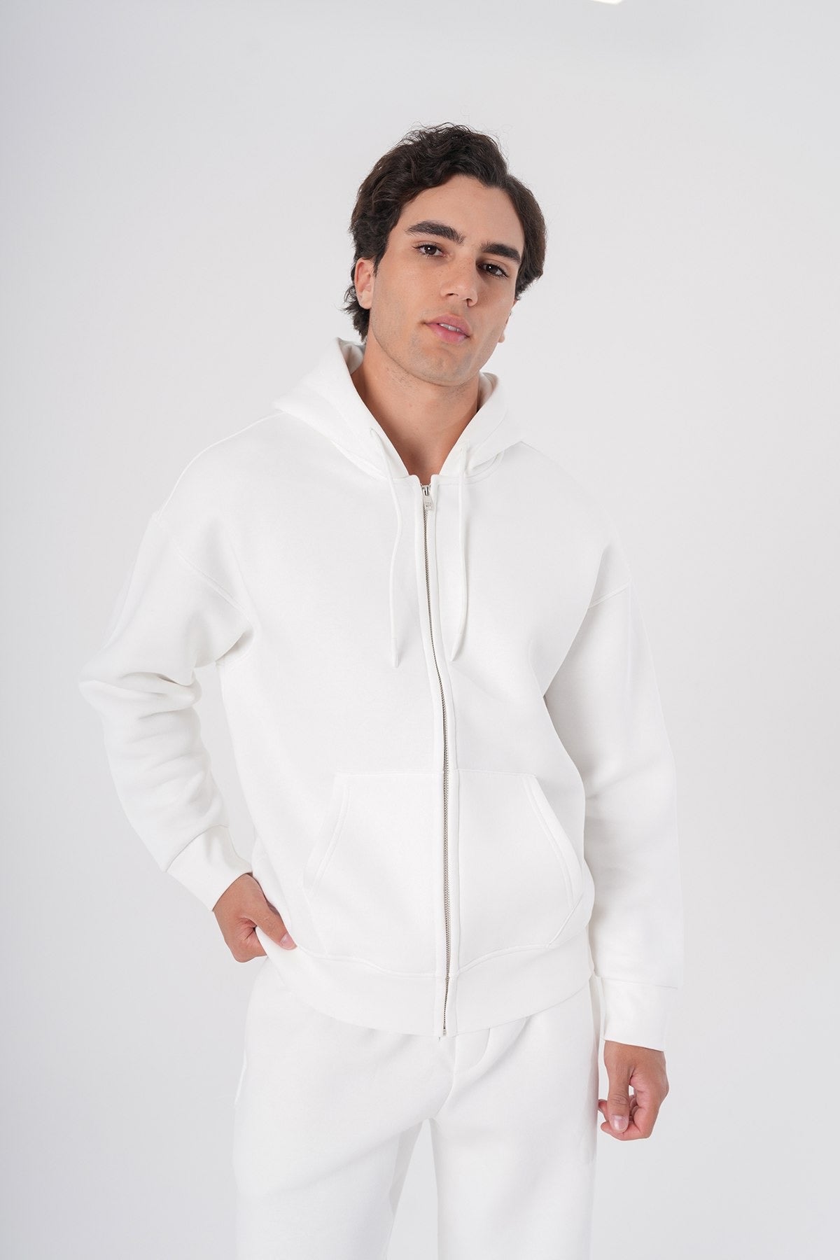 White Zip-Up Hoodie – Unisex Minimalist Streetwear Sweatshirt