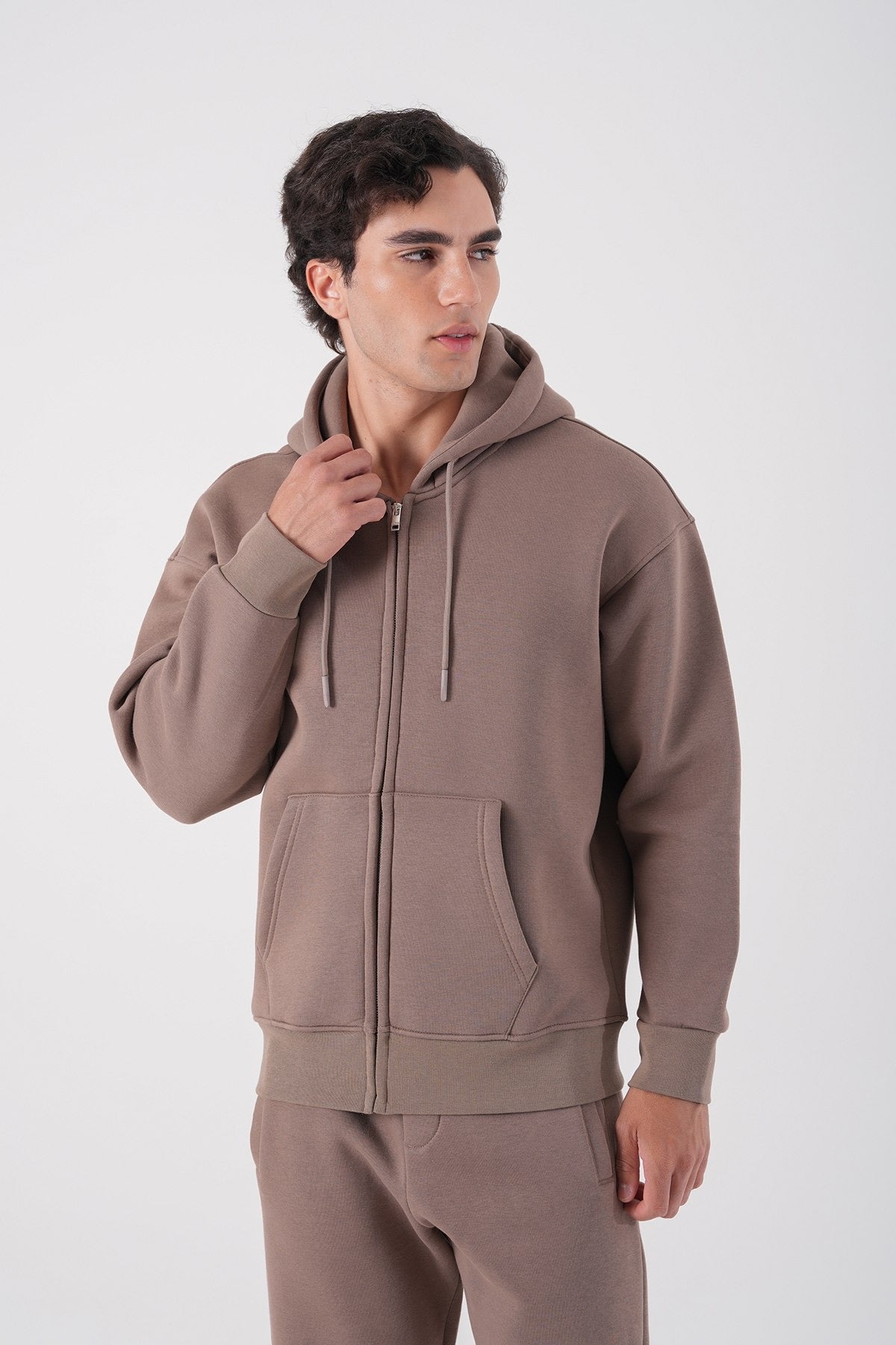 Mocha Brown Zip-Up Hoodie – Unisex Neutral Streetwear Sweatshirt