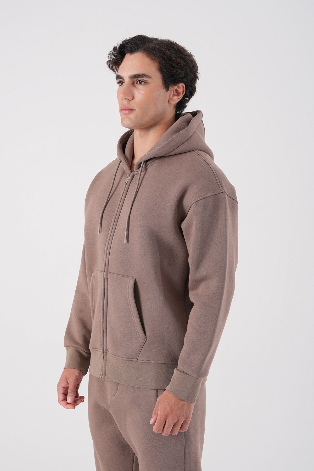 Mocha Brown Zip-Up Hoodie – Unisex Neutral Streetwear Sweatshirt