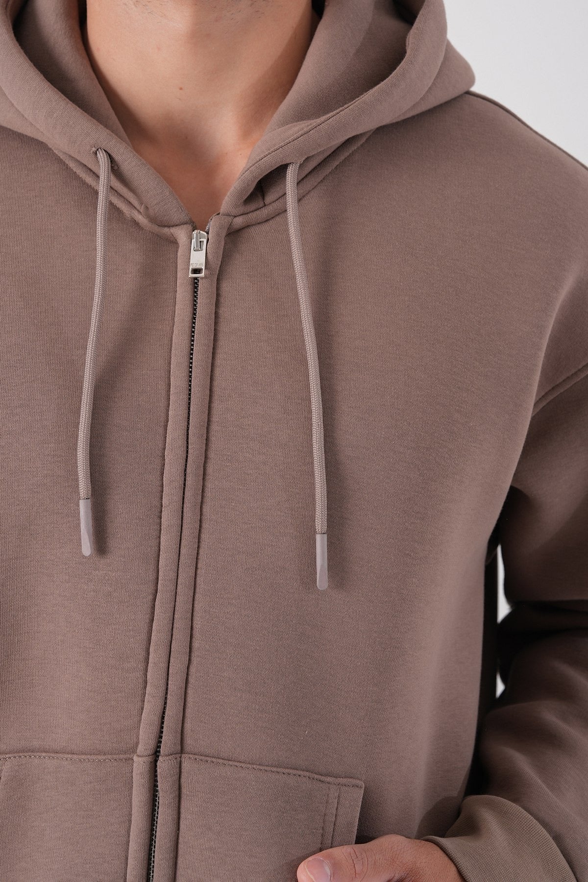 Mocha Brown Zip-Up Hoodie – Unisex Neutral Streetwear Sweatshirt