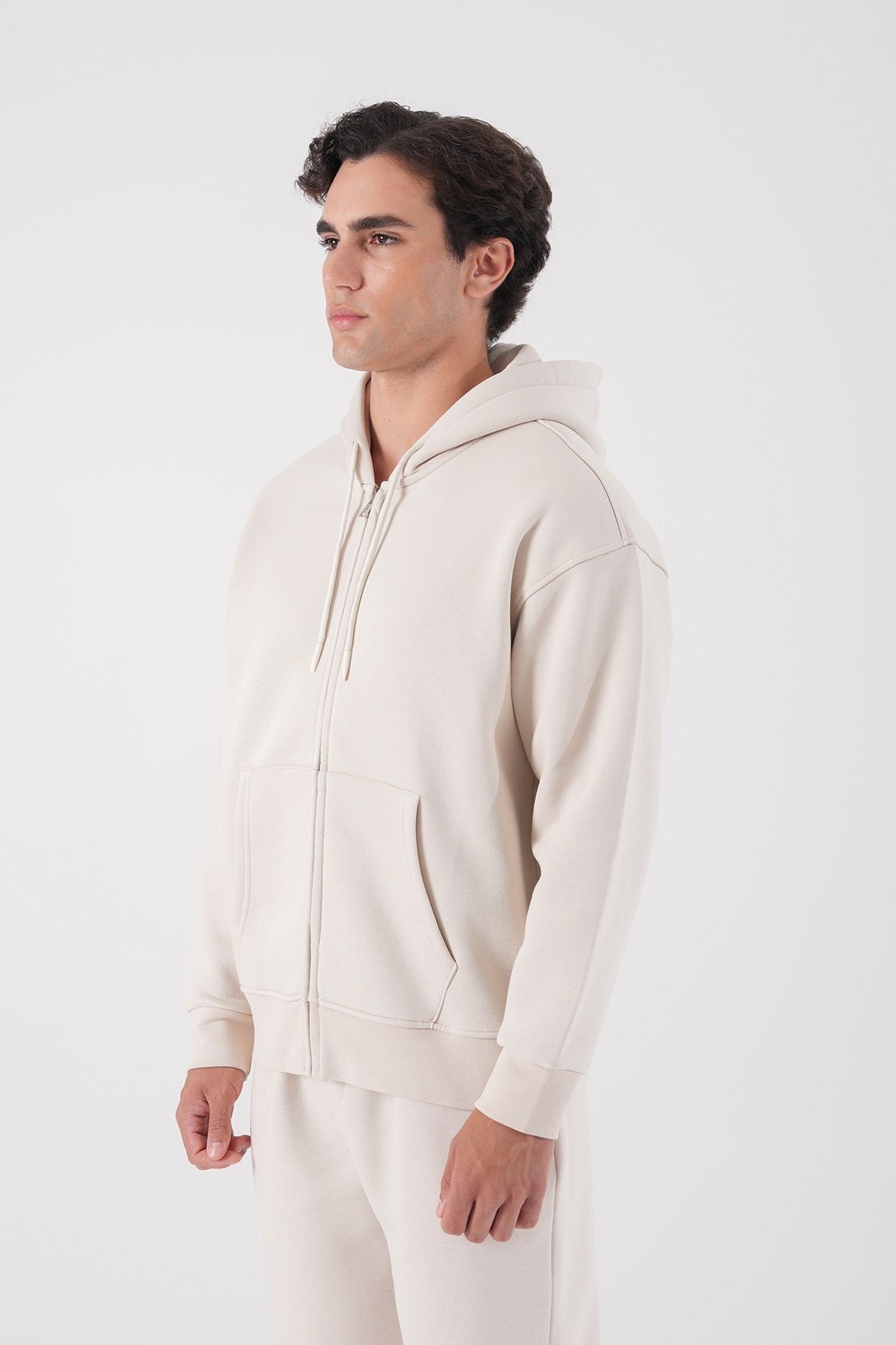 Cream Zip-Up Hoodie – Unisex Minimal Streetwear Sweatshirt