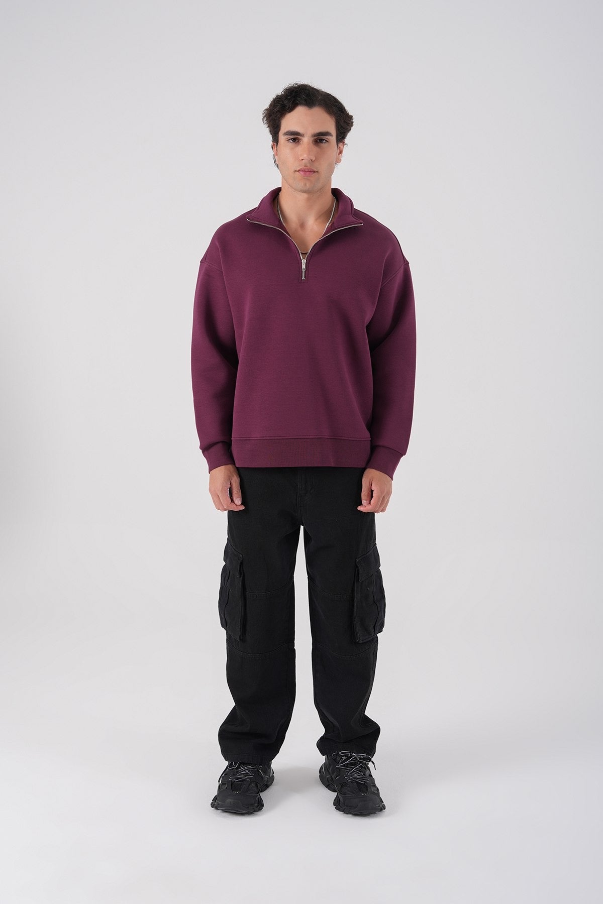 Maroon Half-Zip Sweatshirt – Unisex Streetwear Pullover
