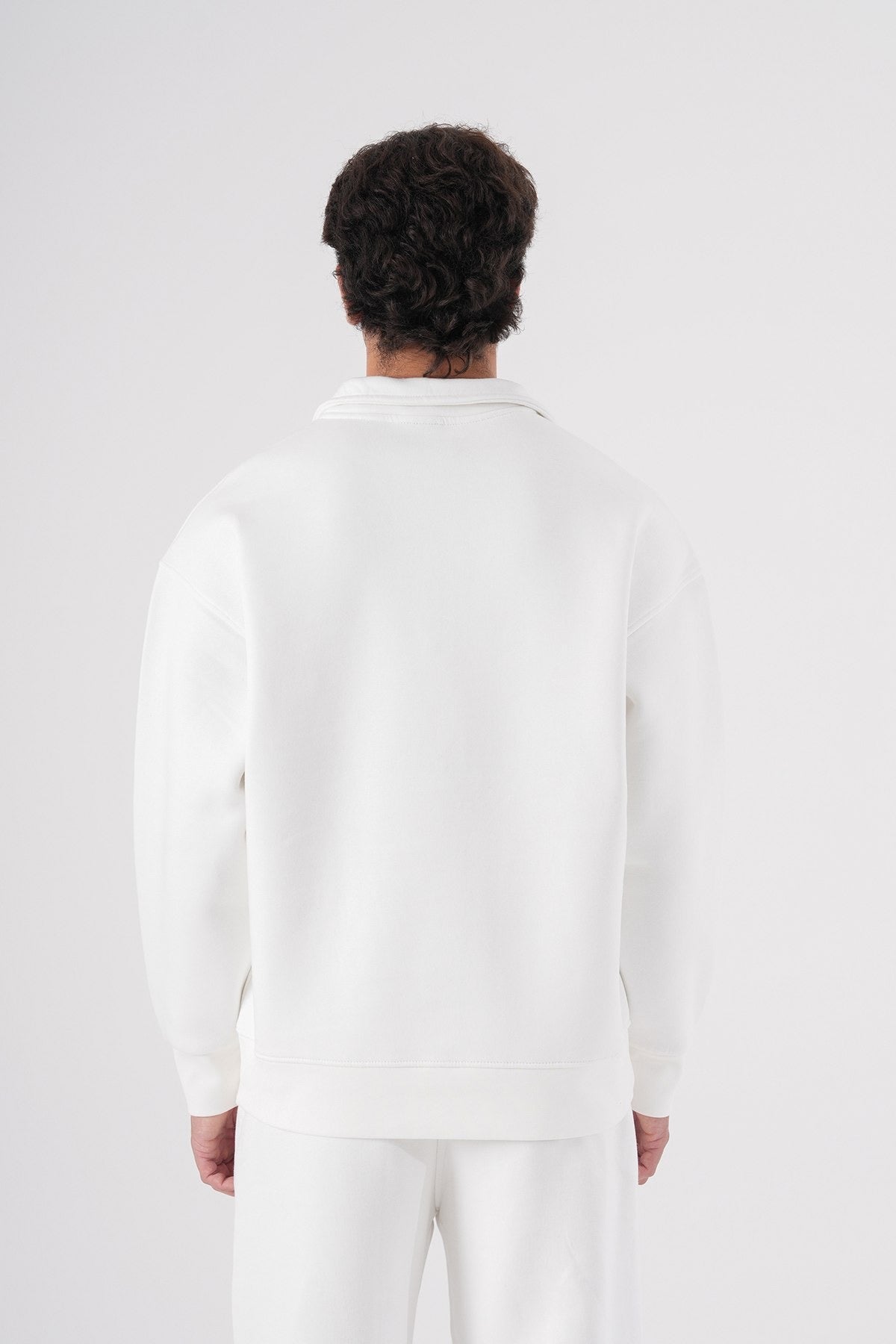 White Half-Zip Sweatshirt – Minimalist Unisex Pullover