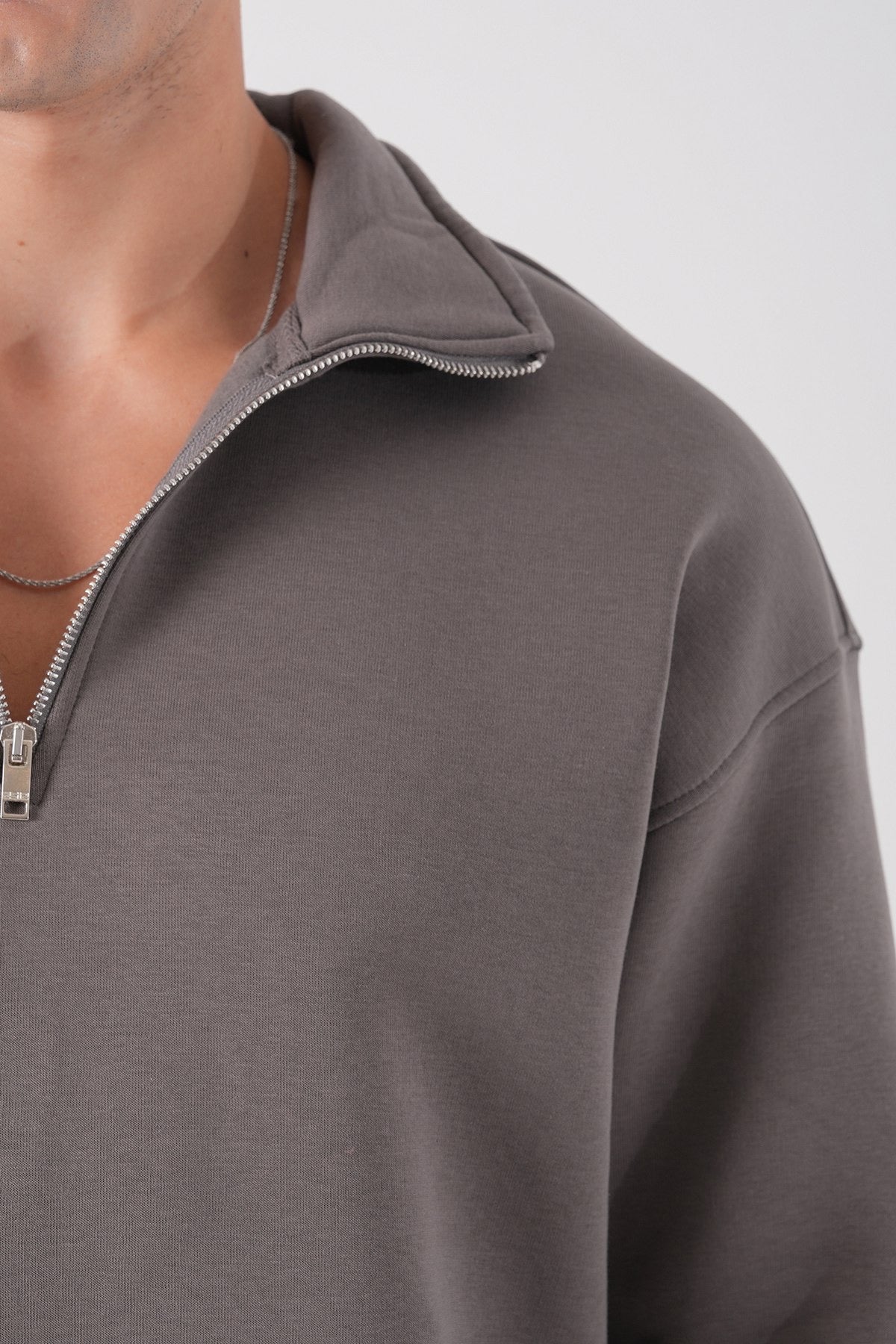 Ash Grey Half-Zip Sweatshirt – Minimalist Unisex Streetwear
