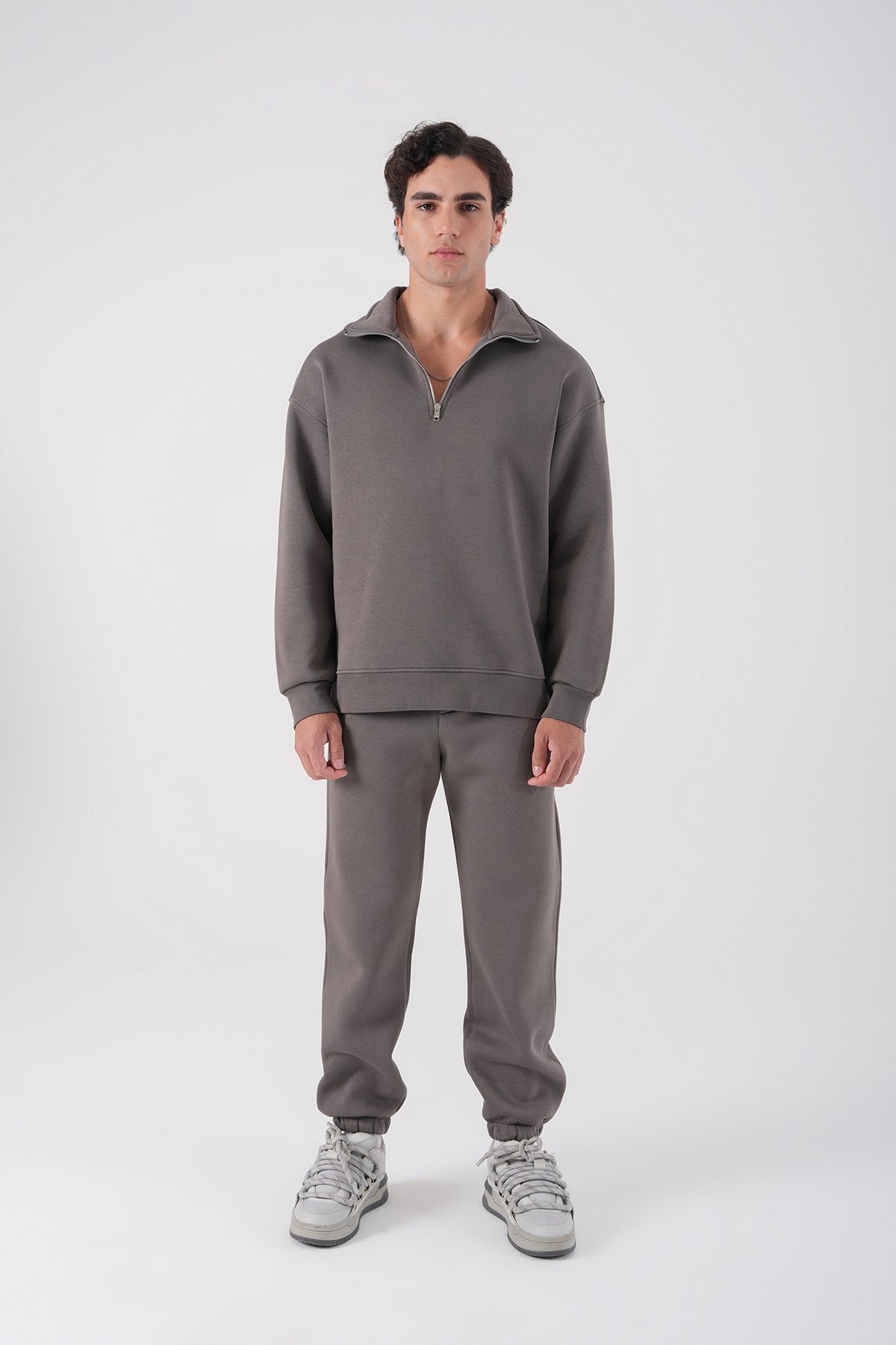 Ash Grey Half-Zip Sweatshirt – Minimalist Unisex Streetwear