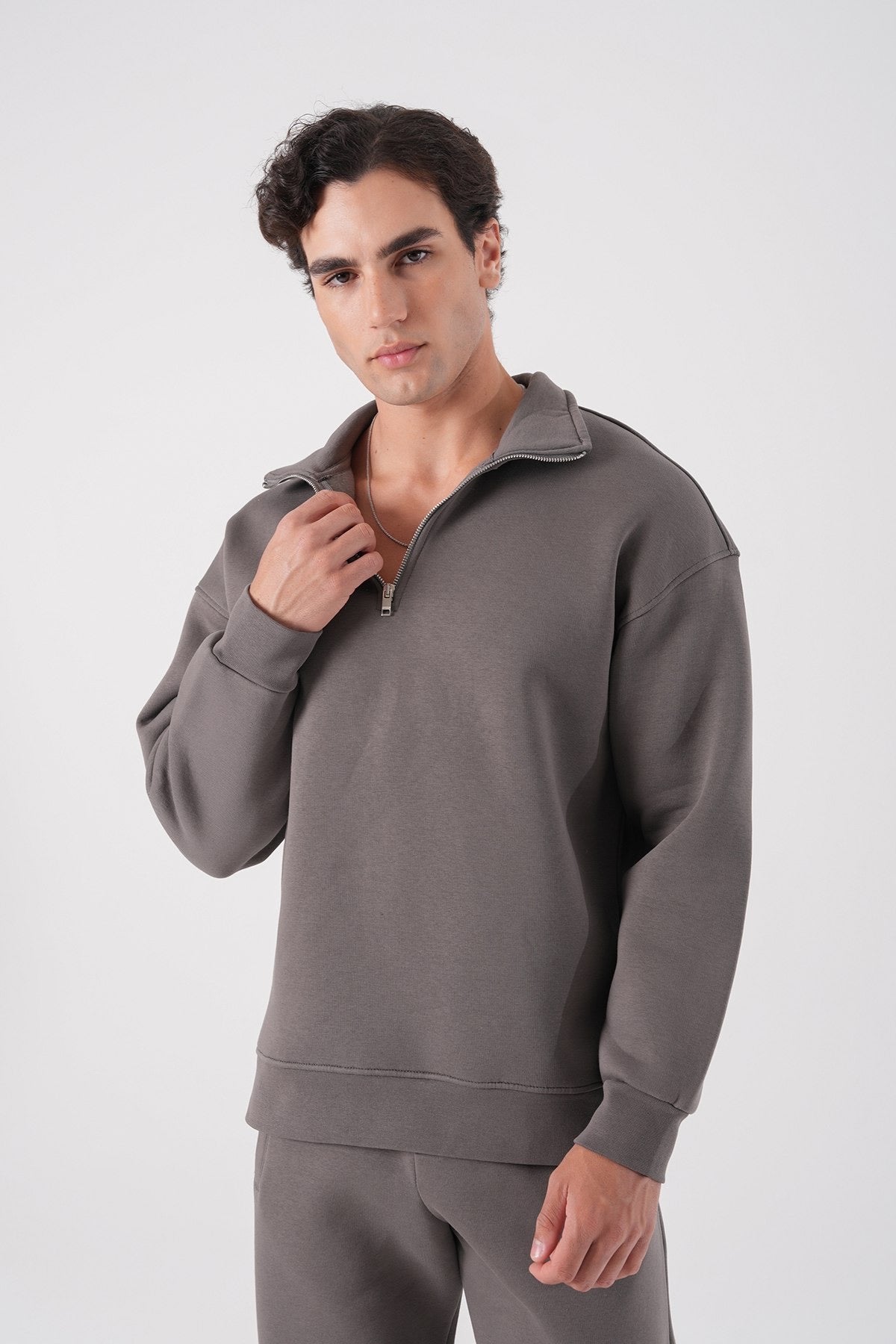 Ash Grey Half-Zip Sweatshirt – Minimalist Unisex Streetwear