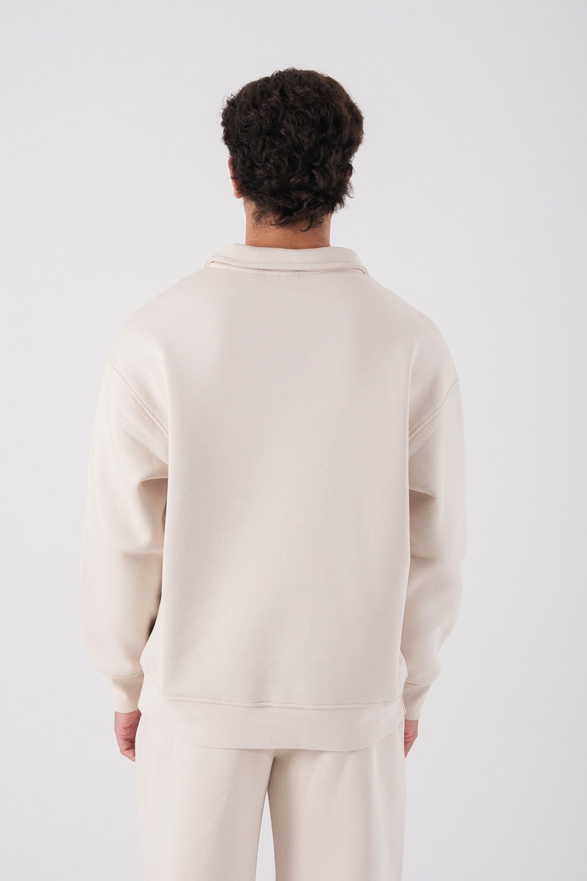 Cream Half-Zip Sweatshirt – Minimalist Unisex Casual Wear