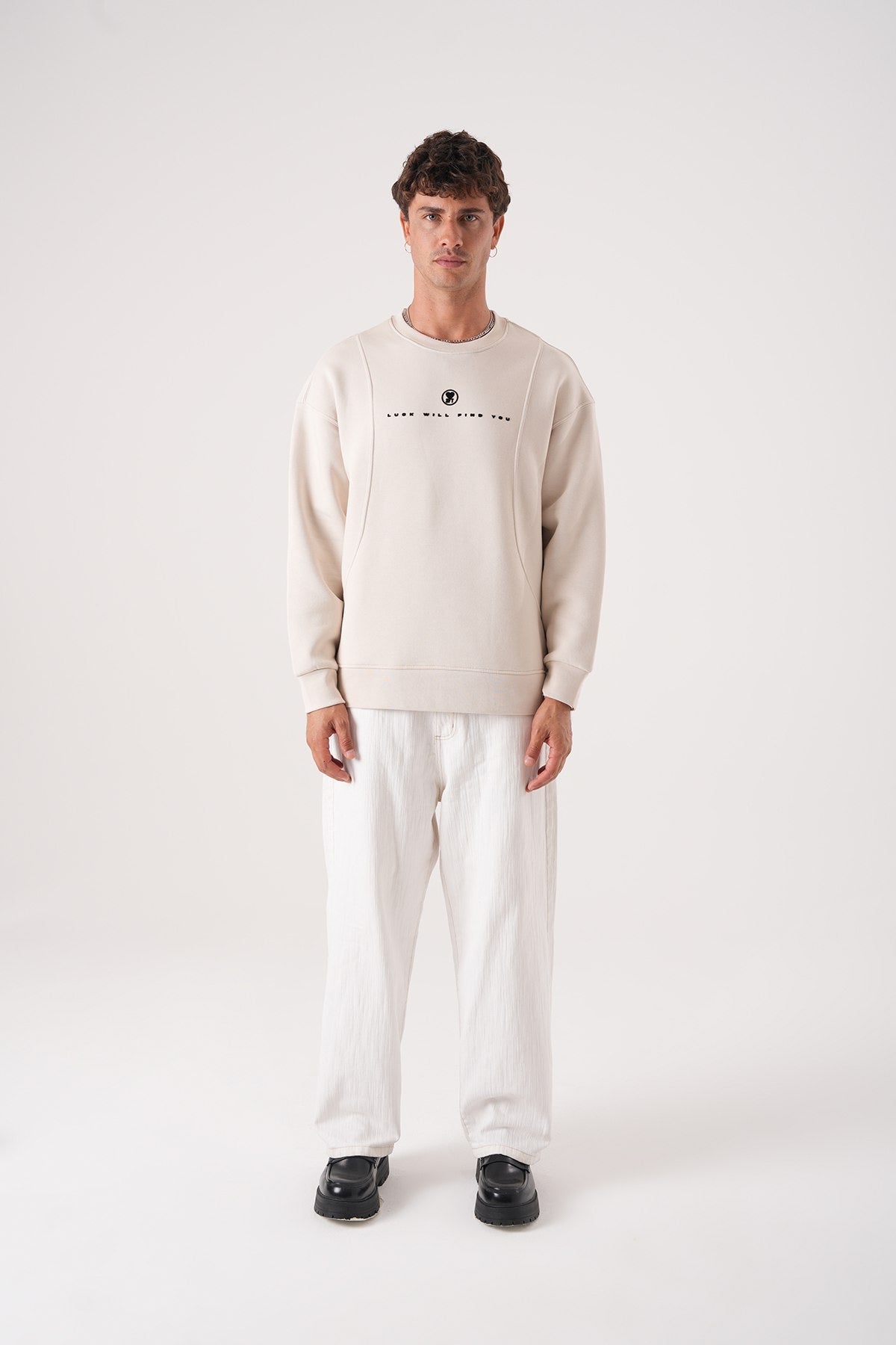 Beige Graphic Angel Print Sweatshirt – Streetwear Oversized Unisex Pullover