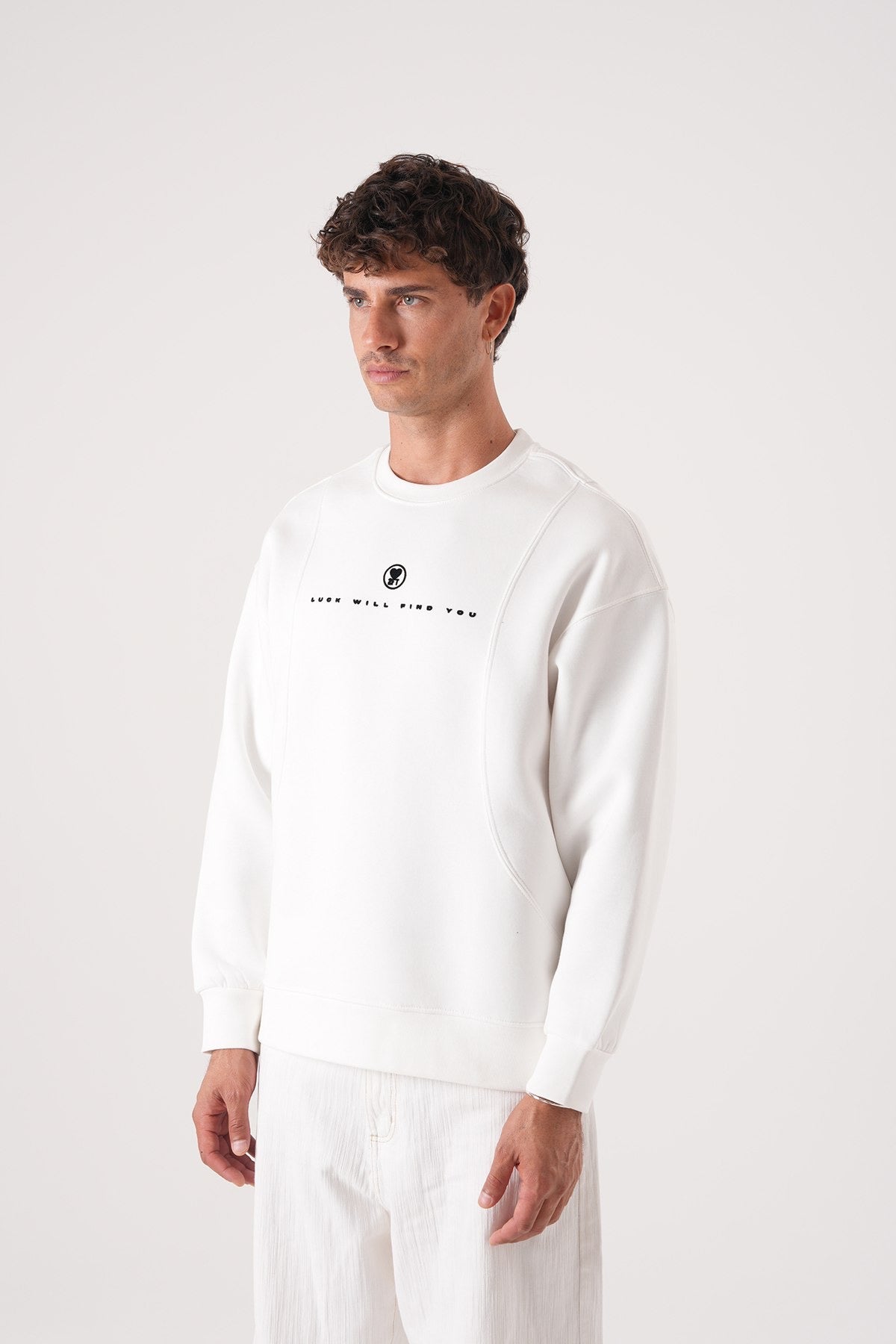 Beige Graphic Angel Print Sweatshirt – Streetwear Oversized Unisex Pullover