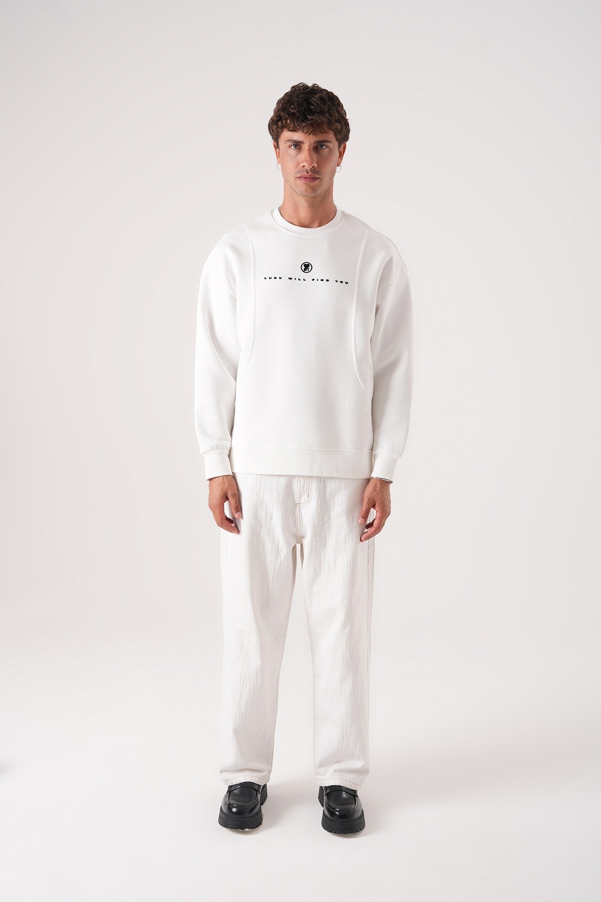 Beige Graphic Angel Print Sweatshirt – Streetwear Oversized Unisex Pullover