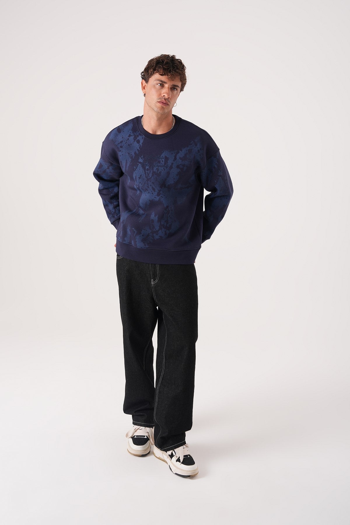 Navy Blue Tie-Dye Sweatshirt – Streetwear Crewneck Pullover