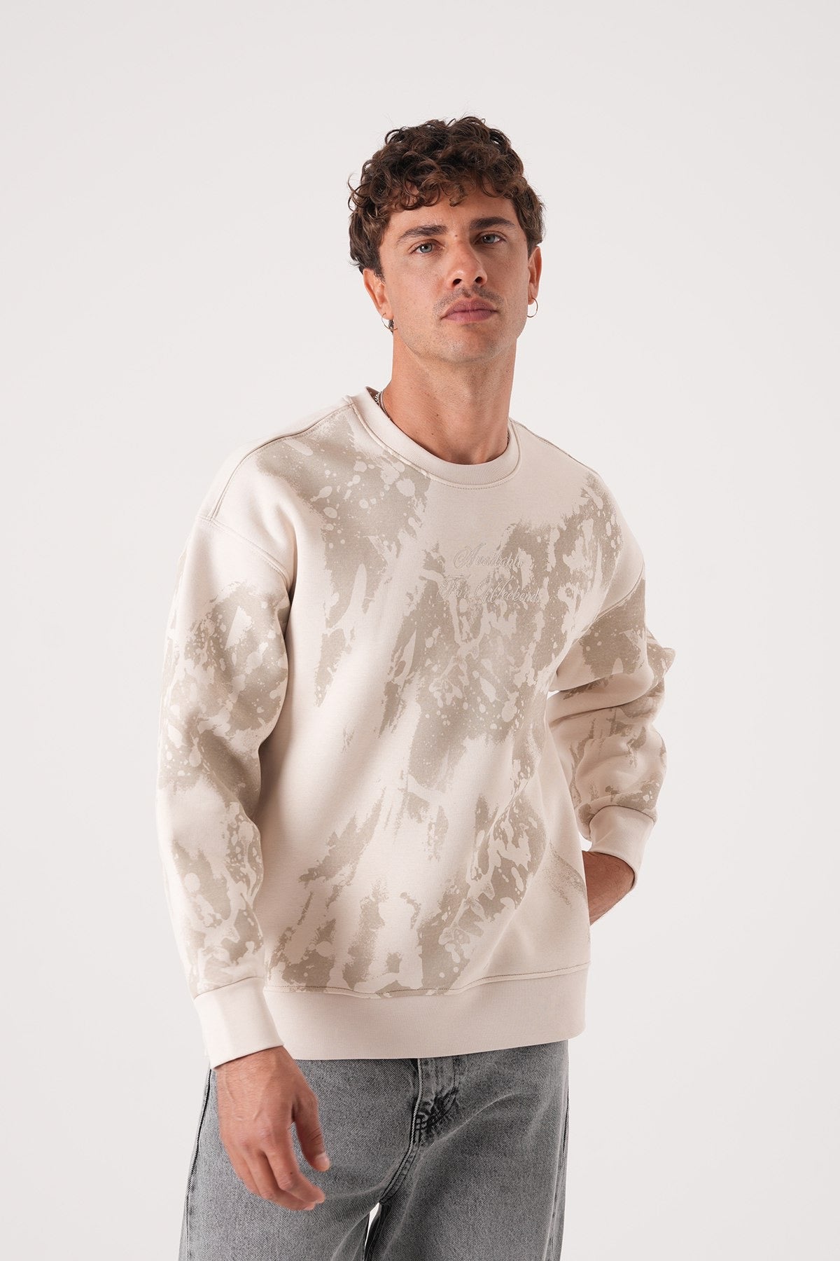 Beige Tie-Dye Sweatshirt – Oversized Streetwear Pullover
