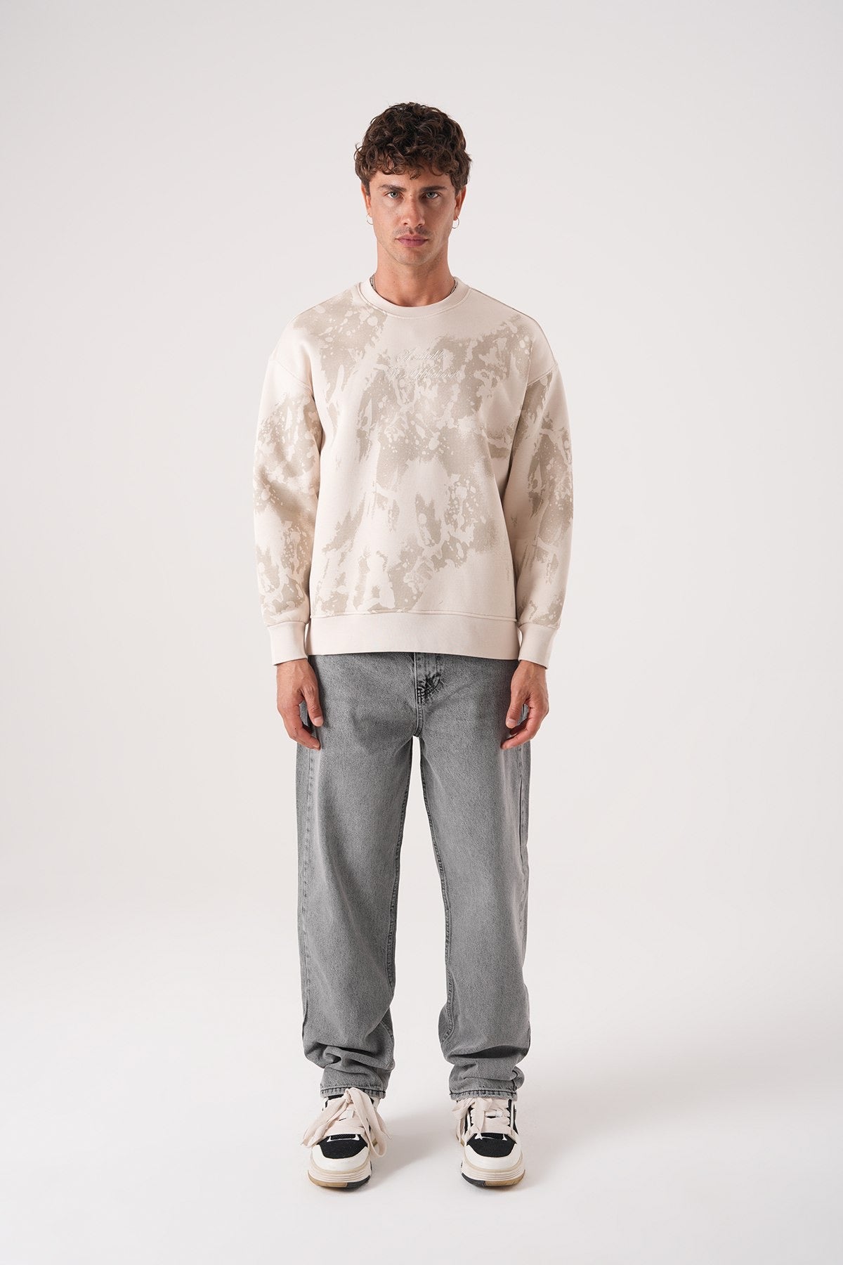 Beige Tie-Dye Sweatshirt – Oversized Streetwear Pullover