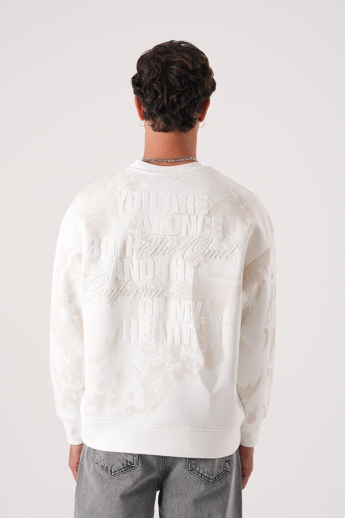 White Tie-Dye Sweatshirt – Oversized Casual Crewneck