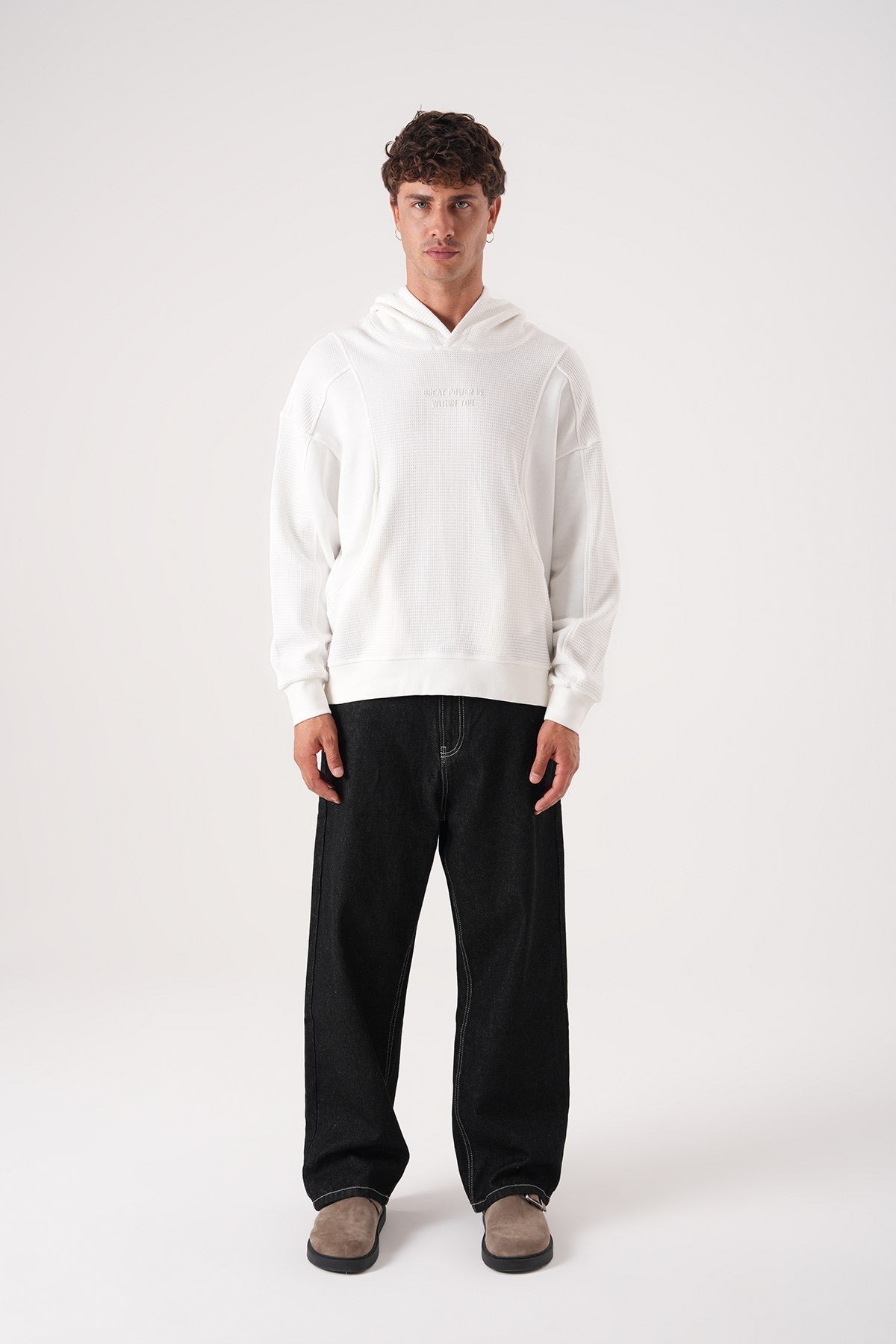 Textured White Hoodie – Minimal Oversized Streetwear