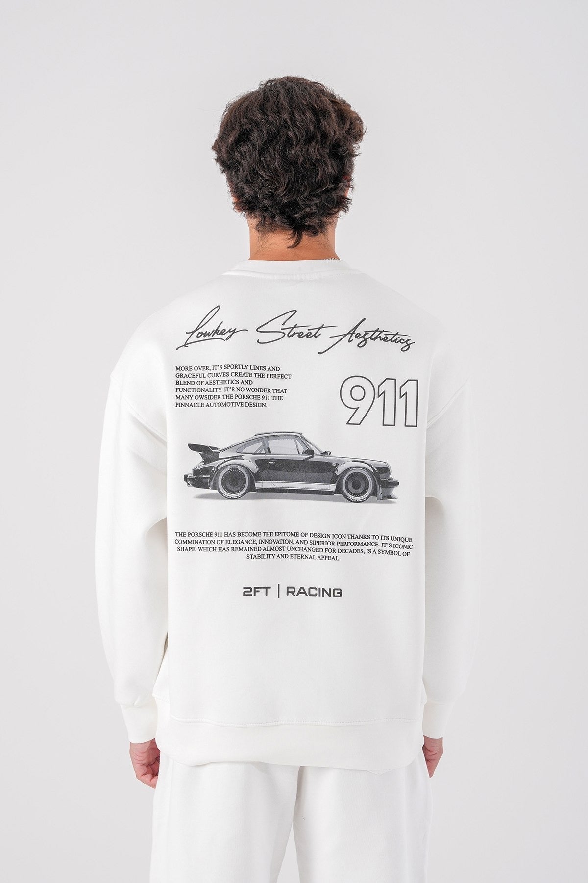 Men’s White Racing Print Sweatshirt – Porsche 911 Graphic Pullover