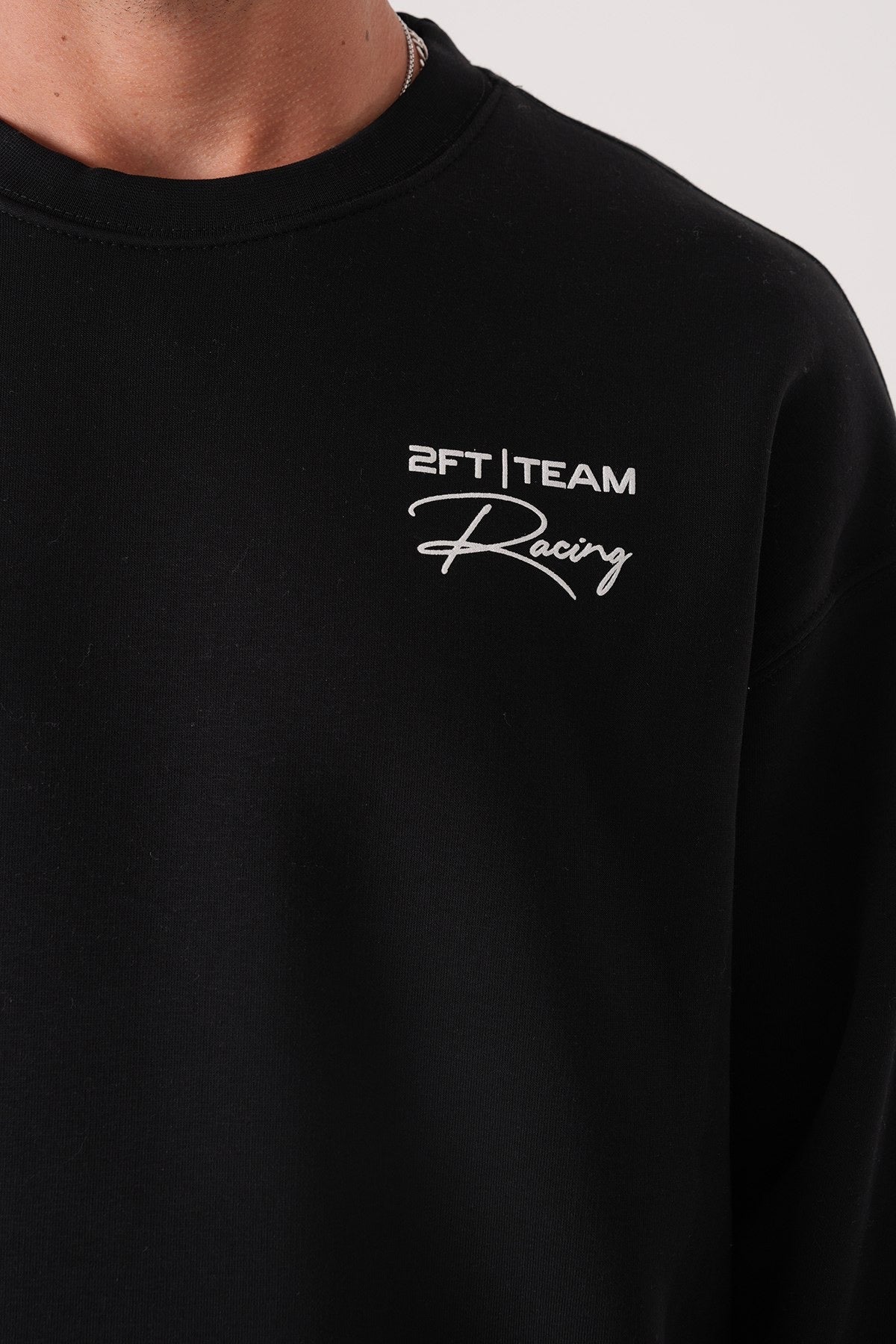 Men’s Black Crewneck Sweatshirt – Minimalist Racing Print Pullover