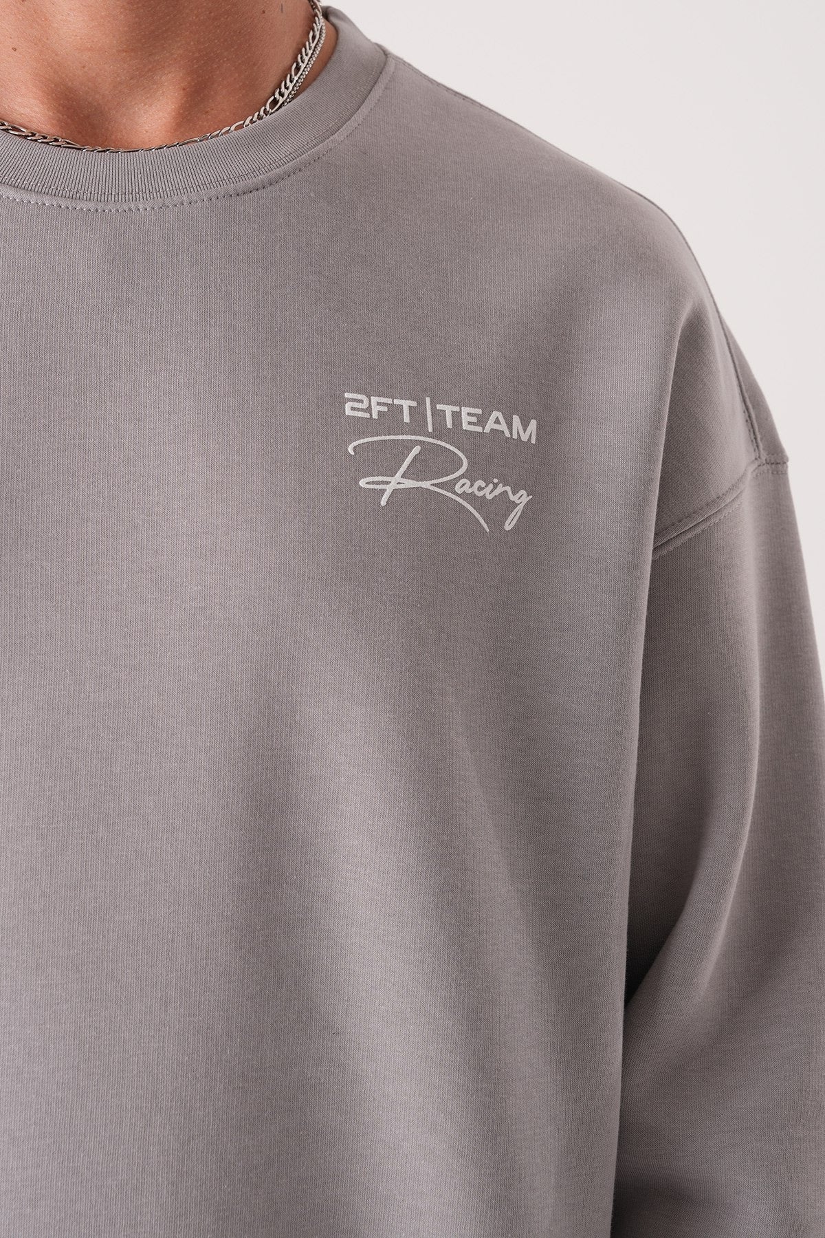 Men’s Grey Crewneck Sweatshirt – Minimalist Racing Print Pullover